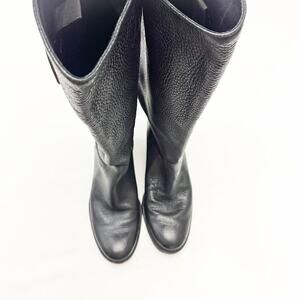 Tory Burch Keaton Black Pebbled Leather Riding Boots Knee High Almond Size 7 EUC